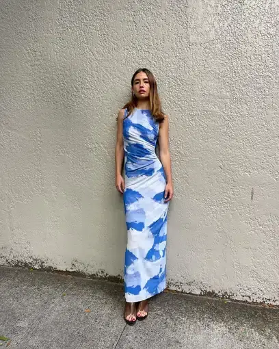 Scanlan Theodore Italian Cloud Print Dress Blue Size 6
