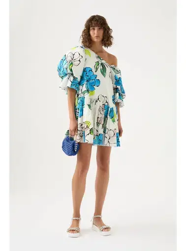 Aje Cy Off Shoulder Smock Mini Dress Cool Camelia Floral Print Size AU 8
