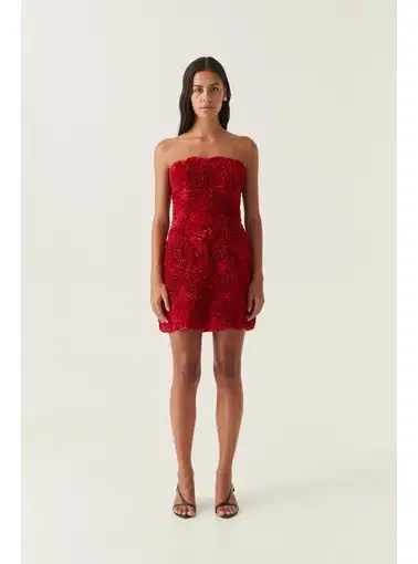 Aje Gazer Rosette Mini Dress Scarlet Red Size AU 6