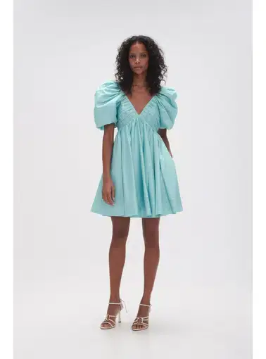 Aje Gabrielle Plunge Mini Dress Spearmint Blue Size AU 16