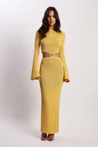 Meshki Anna Flare Sleeve Knit Dress Yellow Size 8