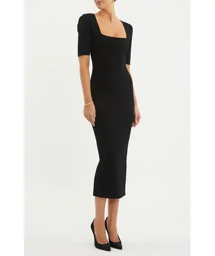 Rebecca Vallance Gaia Knit Midi Dress Black Size L/ AU 12
