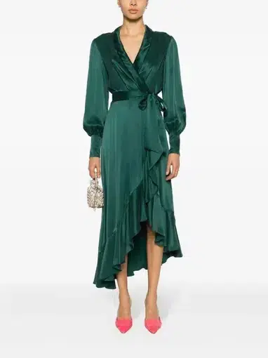 Zimmermann Silk Wrap Midi Dress Green Size 3 / AU 14