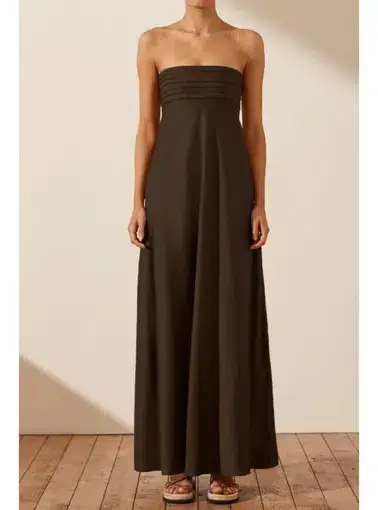 Shona Joy Corded Strapless Maxi Dress Brown Size AU 8