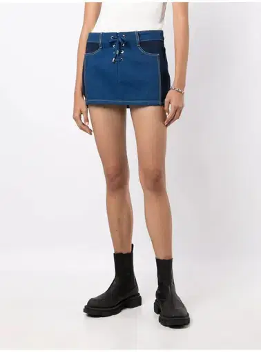 Dion Lee Lace-up Denim Mini Skirt Blue Size AU 8