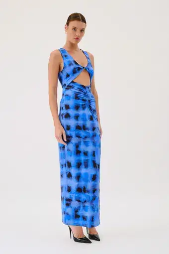 Suboo Shibori Sleeveless Reversible Twist Front Maxi Dress Blue Print Size S / AU 8