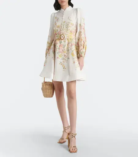 Zimmermann Matchmaker Buttoned Mini Dress Ivory/Coral Floral Size 0 / AU 8