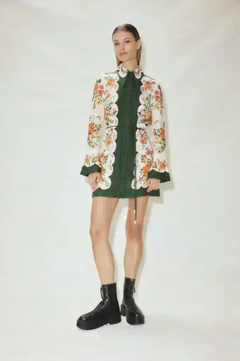 Alemais Elisabetta Mini Dress Forest Green Floral Size 10