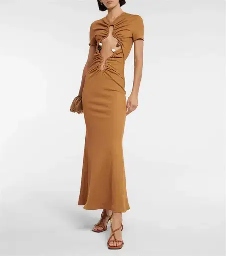 Christopher Esber Dual Quartz Multiruched Tee Dress Tan Size AU 8