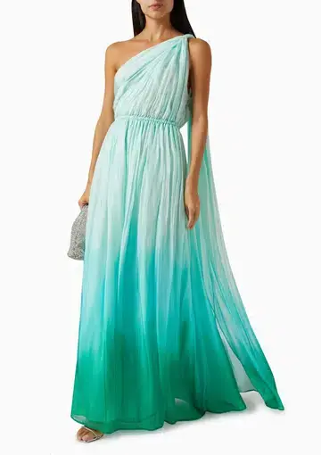 Leo Lin Adriana One Shoulder Maxi Dress Ombre Turquoise Size 14