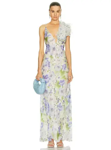 Zimmermann Natura Feather Slip Gown In Blue Floral Size 0 / AU 8