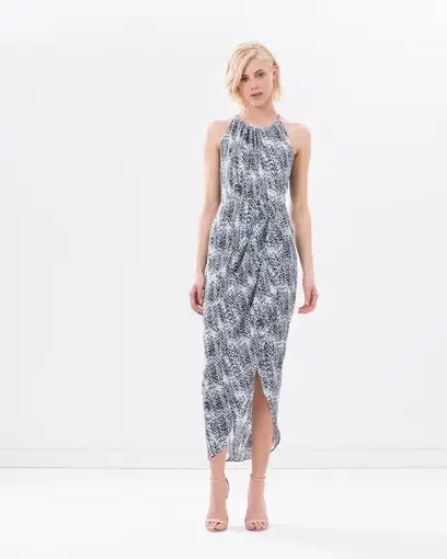Shona Joy Cascada Ruched High Neck Maxi Dress Print Size 12