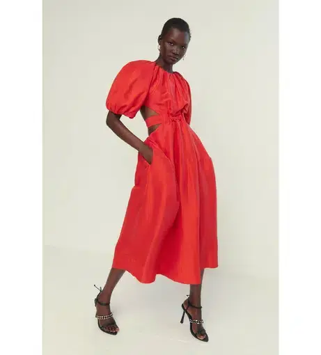 Aje Mimosa Cut-out Midi Dress Scarlet Red Size 6