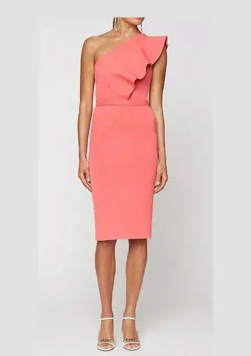 Scanlan Theodore Crepe Knit Ruffle Dress Watermelon Pink Size 6