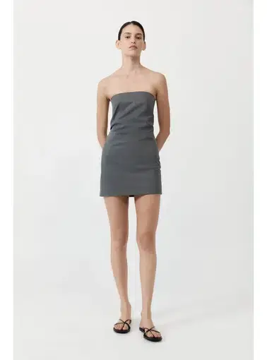 St. Agni Tuck Mini Dress in Pewter Grey Size AU 8