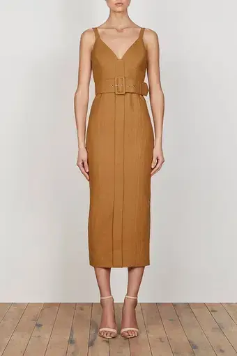 Shona Joy Eames Fitted Dress With Belt Brown Size 10