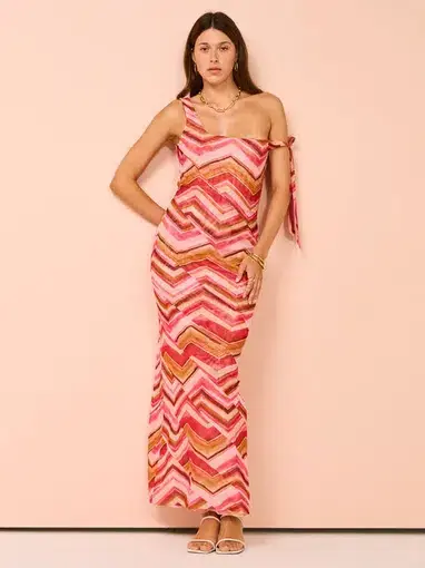 Issy Panelled Maxi Dress In Chevron Print Size 14