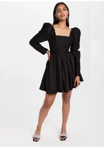 Aje Fleur Corset Long Sleeve Mini Dress Black Size 10