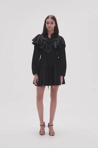 Aje Dahlia Flounce Long Sleeve Mini Dress Black Size 12