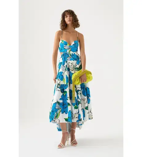 Aje Tiered Botanical Maxi Dress Cool Camellia Size 10 