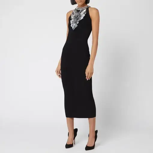 Balmain Sleeveless Broken Mirror-Embellished Cocktail Dress Black Size 8