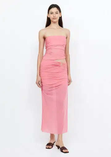 Bec & Bridge Iona Strapless Midi Dress in Grapefruit Pink Size AU 8
