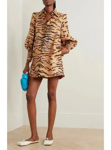 Zimmermann Matchmaker Linen Mini Dress Tiger-print Size 3 / AU 14