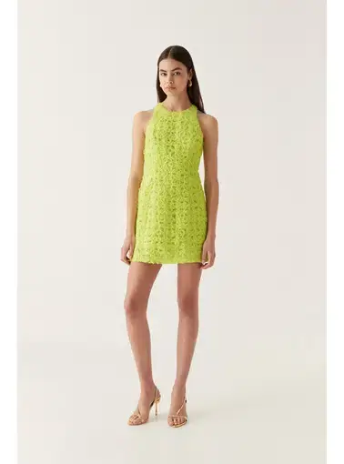 Aje Quintette Textured Mini Dress Light Lime Green Size AU 8 