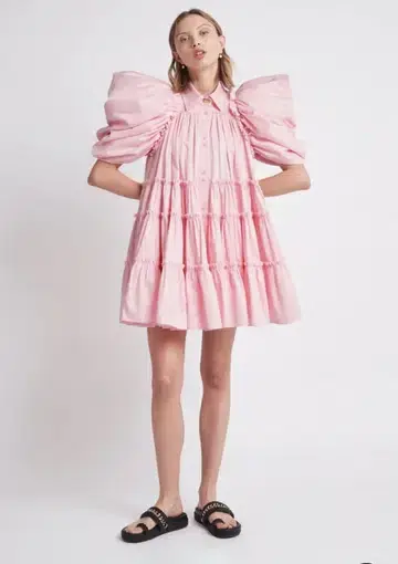 Aje Swift Butterfly Sleeve Smock Dress Rose Pink Size AU 10
