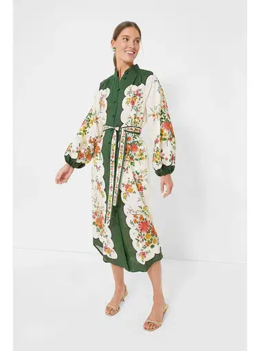 Alemais Elisabetta Belted Linen Midi Shirt Dress Floral Print Size AU 8