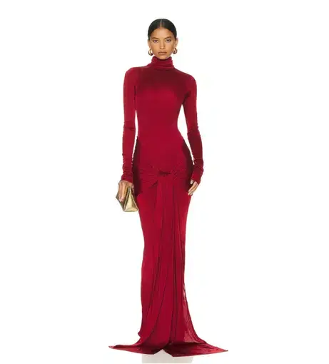 Helsa Slinky Jersey Sarong Maxi Dress in Samba Red Size 8
