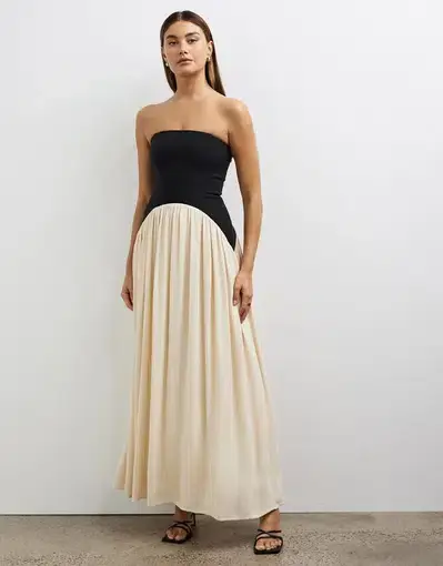 Minima Esenciales Karis Drop Waist Maxi Dress in Black/Cream Size AU 12