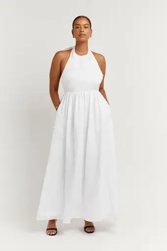 Dissh Cooper Linen Midi Dress White Size 10