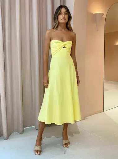 By Johnny Penelope Strapless Midi Dress Yellow Size 6