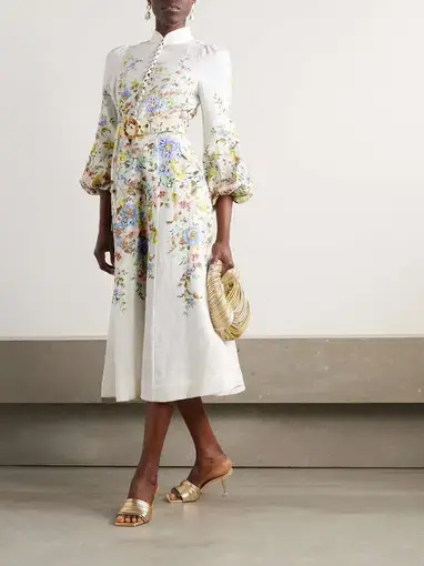 Zimmermann Matchmaker Belted Floral-print Linen Midi Dress Floral Size 3/Au 14