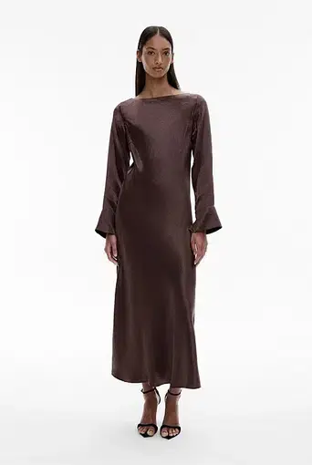 Witchery Acetate Long Sleeve Midi Dress Raisin Size 6
