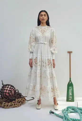 Alemais Embroidered Cecilia Midi Dress White Size AU 10