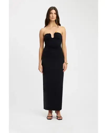 Kookai Tayla Trim Midi Dress Black Size 34 / AU 6 