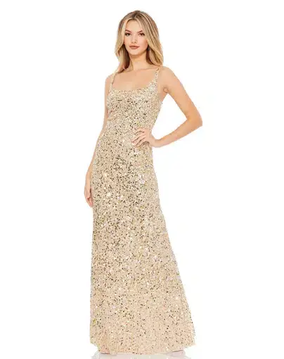 Mac Duggal Sequined Low Back Slip Gown Gold Size 0 / XS