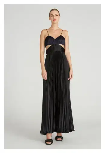 Amur Elodie Pleated Cut-Out Maxi Dress Navy & Black Size 8