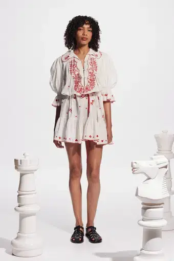 Alemais Hearts Embroidered Mini Dress White Size 8