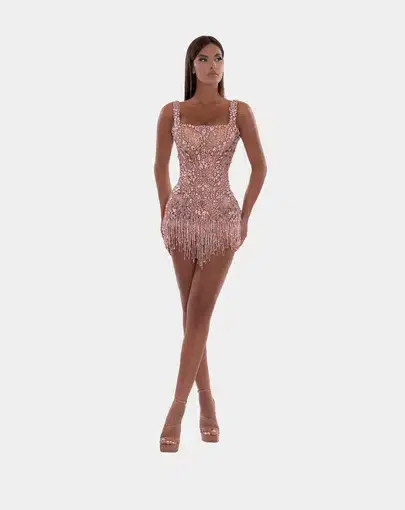 Albina Dyla Short Dress With Crystals & Stones Pink Size 8