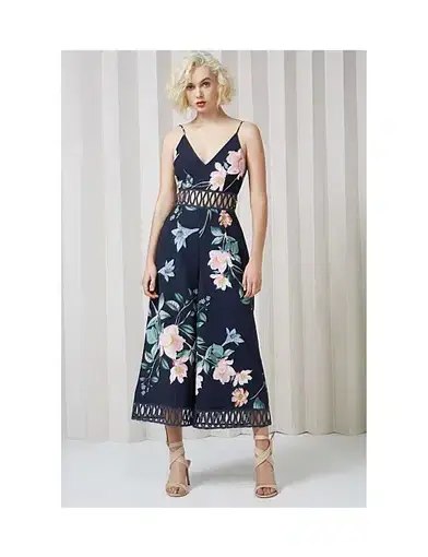 Keepsake Whispers Jumpsuit Navy garden Floral Size M/ AU 10