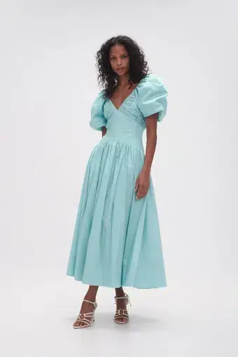 Aje Gabrielle Plunge Midi Dress Spearmint Blue Size 8