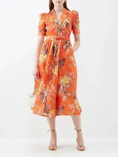 Zimmermann Matchmaker Linen Blend Shirt Midi Dress Floral Print Size 0 / AU 8