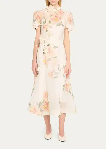 Zimmermann Natura Liftoff Flower Midi Dress Ivory Camellia Size 0 / AU 8