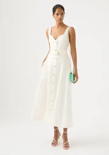 Aje Clay Belted Midi Dress Ivory Size 8