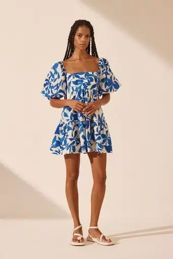 Shona Joy Tiered Mini Dress Blue Floral Size 6