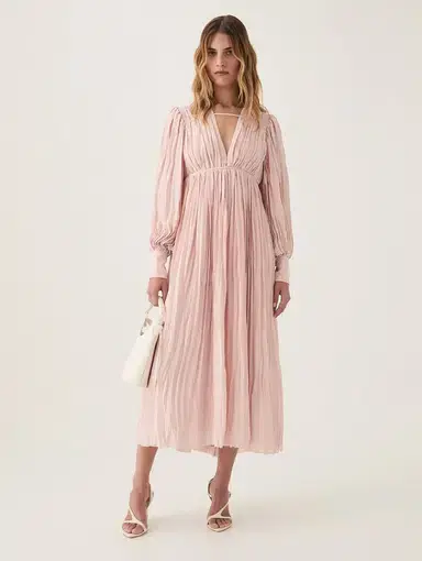 Aje Catalyst Pleated Midi Dress Blush Pink Size AU 14