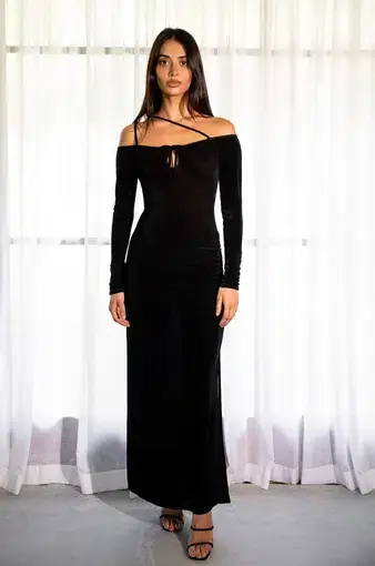 Isabelle Quinn Thea Long Sleeve Maxi Dress Noir Size 12